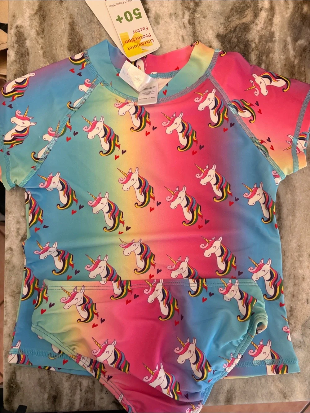 Kids Unicorn Rainbow Rash Guard Swim Set - Pink/Blue